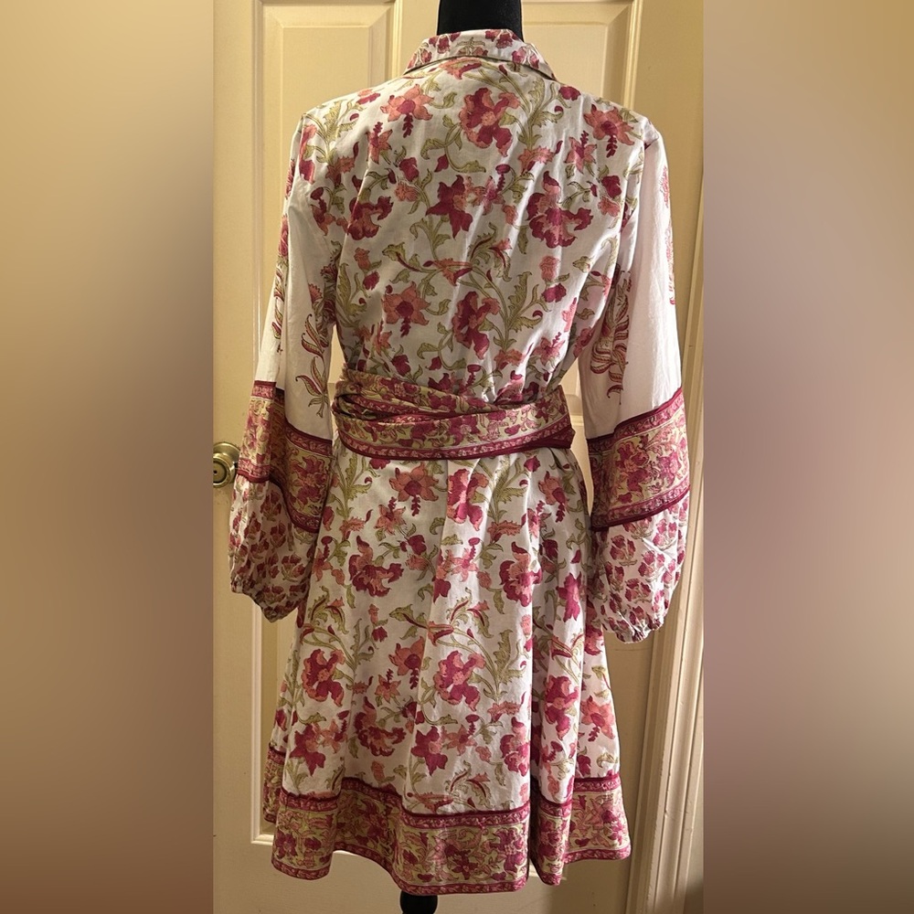 Anthropologie Sue Sartor Vintage Poppy Floral Bohemian Dress with Pink Accents - Picture 5 of 9